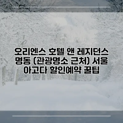 오리엔스 호텔 앤 레지던스 명동 (관광명소 근처) 서울 아고다 할인예약 꿀팁