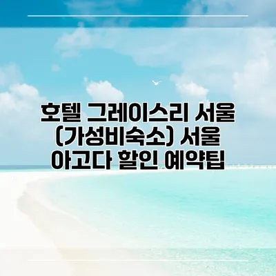 호텔 그레이스리 서울 (가성비숙소) 서울 아고다 할인 예약팁