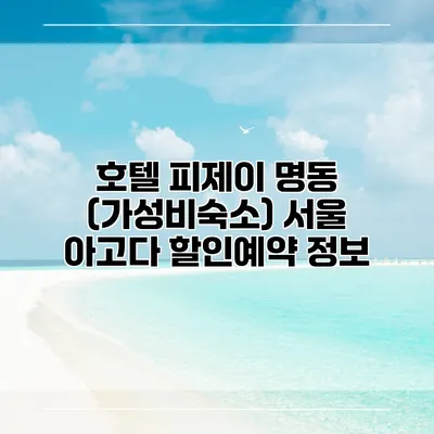 호텔 피제이 명동 (가성비숙소) 서울 아고다 할인예약 정보